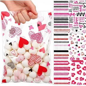 Blosssound 100 Pcs Valentines Day Gift Bags Bulk Valentines Plastic Bags Heart Candy Goodie Favor Treat Bags Valentines Day Party Decor for Valentine‘s Day Wedding Anniversary Birthday Party Favors in Saudi Arabia