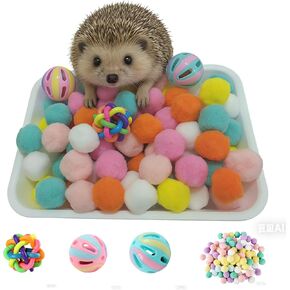 Hedgehog Dig Box with Furry Balls - 100-Piece Small Animal Digging Toy, Enrichment Tray for Sugar Gliders, Hamsters, Kittens, Chinchillas，（9.6 * 6.8 * 1.5inch in Saudi Arabia