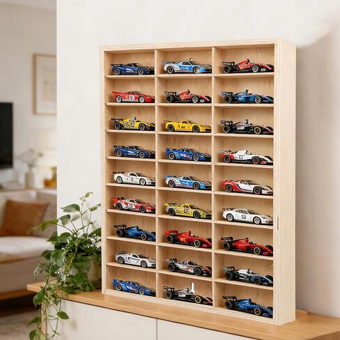 لعلبة عرض خشبية من Hotwheels 27 مساحة لعلبة عرض سيارات لعبة بمقياس 1/64، حامل جداري لرف عرض تخزين Hotwheels، نموذج تخزين السيارة، منظم عرض السيارة مناسب لهدية علبة الثقاب Diecast in Saudi Arabia