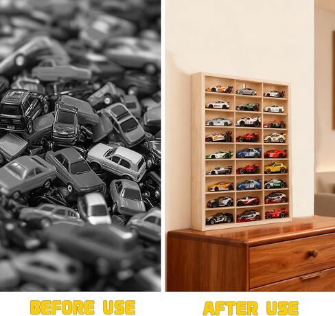لعلبة عرض خشبية من Hotwheels 27 مساحة لعلبة عرض سيارات لعبة بمقياس 1/64، حامل جداري لرف عرض تخزين Hotwheels، نموذج تخزين السيارة، منظم عرض السيارة مناسب لهدية علبة الثقاب Diecast in Saudi Arabia