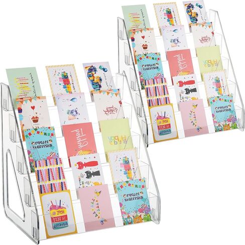 2 Pack 5-Tier Acrylic Card Display Stand (Taller) Clear Display Shelf Desktop for Trading Cards, Sports Cards, Greeting Card, Stickers & Brochures, Easy Clip-On Design in Saudi Arabia