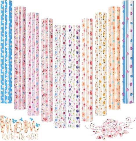 HTVRONT Floral HTV Heat Transfer Vinyl - 11 Packs Iron on Vinyl for T-Shirts, HTV Vinyl with 1 PTFE Sheet - 12 * 10in Floral Patterned HTV for Mother's Day in Saudi Arabia