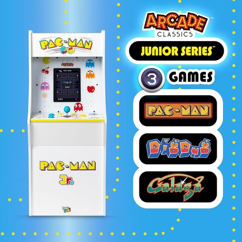 آلة قائمة بذاتها من سلسلة Arcade Classics Pac Man Jr، 3 ألعاب، شاشة بلورية سائلة مقاس 8 بوصات - لعبة أركيد للطوابق السفلية أو الكراجات أو غرف الألعاب in Kuwait