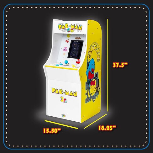 آلة قائمة بذاتها من سلسلة Arcade Classics Pac Man Jr، 3 ألعاب، شاشة بلورية سائلة مقاس 8 بوصات - لعبة أركيد للطوابق السفلية أو الكراجات أو غرف الألعاب in Kuwait
