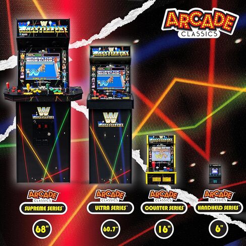 آلة قائمة بذاتها من سلسلة Arcade Classics Pac Man Jr، 3 ألعاب، شاشة بلورية سائلة مقاس 8 بوصات - لعبة أركيد للطوابق السفلية أو الكراجات أو غرف الألعاب in Kuwait