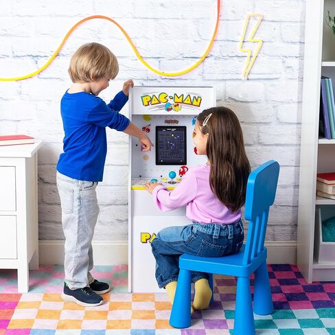 آلة قائمة بذاتها من سلسلة Arcade Classics Pac Man Jr، 3 ألعاب، شاشة بلورية سائلة مقاس 8 بوصات - لعبة أركيد للطوابق السفلية أو الكراجات أو غرف الألعاب in Kuwait