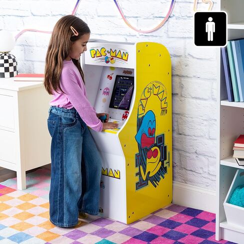 آلة قائمة بذاتها من سلسلة Arcade Classics Pac Man Jr، 3 ألعاب، شاشة بلورية سائلة مقاس 8 بوصات - لعبة أركيد للطوابق السفلية أو الكراجات أو غرف الألعاب in Kuwait