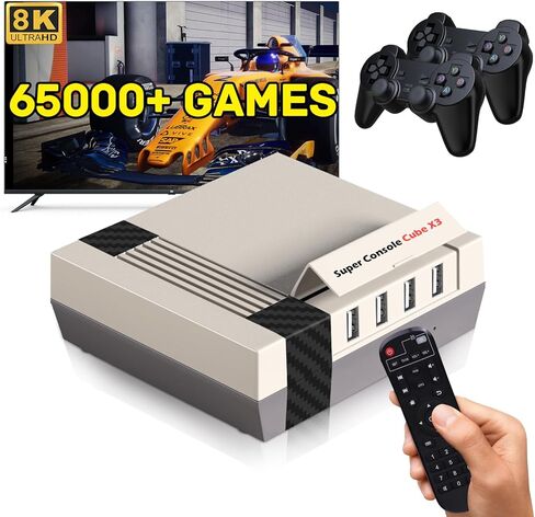 Kinhank Retro Game Console with 65000+Games,Super Console Cube X3 Video Game Console with EmuElec 4.6/Android 9/CoreE,8K Output,2.4+5G,BT 4.0,Emulator Console Compatible with Most Emulators,Best Gift in Saudi Arabia