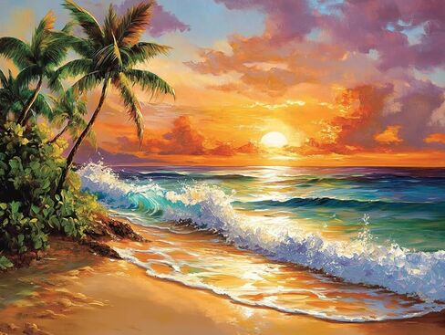 DIY Sunset Beach 11CT Pre-Printed Cross Stitch Kit for Adults & Beginners, Easy Needlepoint Pattern for DIY Home Décor & Crafts 13 in Saudi Arabia