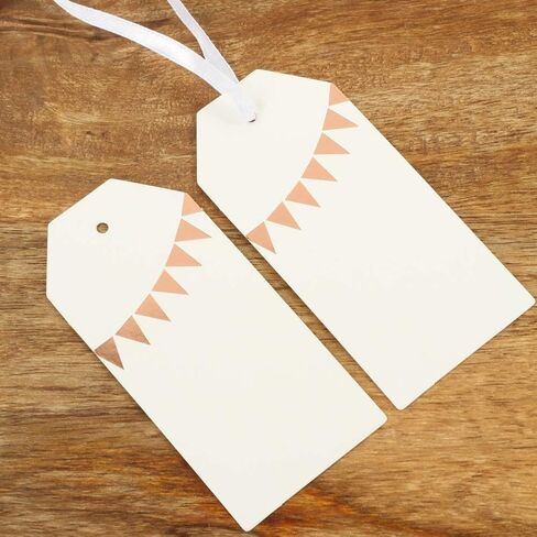 Andaz Press Favor Tags Rose Gold Foil Pennant Banner Gift Tags, in Bulk 100 Pack on Thick White Paper Board with String Ribbon for Wedding, Baby Shower, Birthday, Thank You, Bridal Shower, Chri in Saudi Arabia