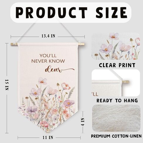 مجموعة لافتة قماشية لحضانة ChissNook Wildflower مكونة من 2، لن تعرف أبدًا عزيزي كم أحبك، لافتة راية معلقة على الحائط، ديكور جدار الحضانة للأطفال البنات، غرفة النوم، غرفة اللعب in Kuwait