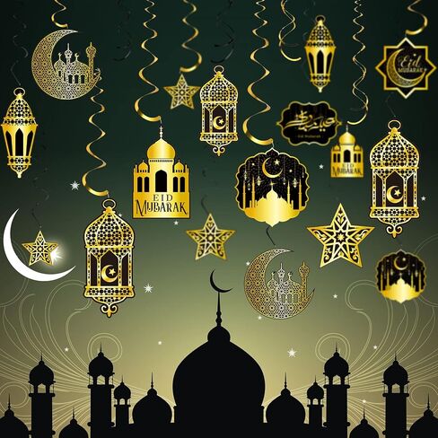 36 قطعة من ديكورات رمضان، دوامات من رقائق السقف لعيد مبارك، ديكورات إسلامية للسقف الإسلامي، ديكورات معلقة من رقائق معدنية متدلية، لوازم الحفلات، ديكورات رمضان للمنزل in Saudi Arabia