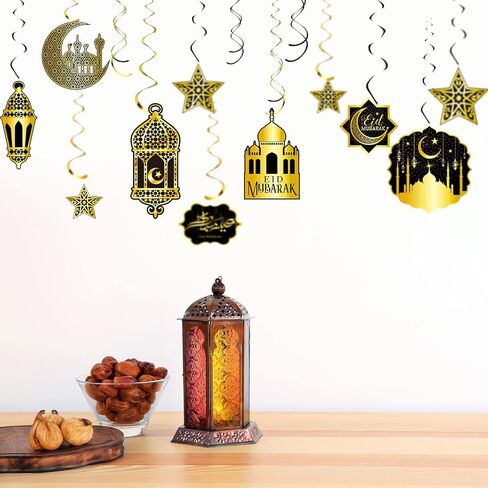 36 قطعة من ديكورات رمضان، دوامات من رقائق السقف لعيد مبارك، ديكورات إسلامية للسقف الإسلامي، ديكورات معلقة من رقائق معدنية متدلية، لوازم الحفلات، ديكورات رمضان للمنزل in Saudi Arabia