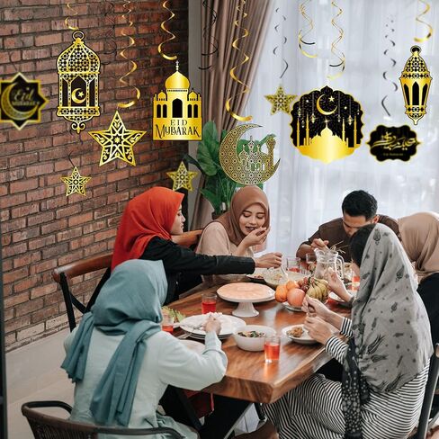 36 قطعة من ديكورات رمضان، دوامات من رقائق السقف لعيد مبارك، ديكورات إسلامية للسقف الإسلامي، ديكورات معلقة من رقائق معدنية متدلية، لوازم الحفلات، ديكورات رمضان للمنزل in Saudi Arabia