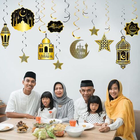 36 قطعة من ديكورات رمضان، دوامات من رقائق السقف لعيد مبارك، ديكورات إسلامية للسقف الإسلامي، ديكورات معلقة من رقائق معدنية متدلية، لوازم الحفلات، ديكورات رمضان للمنزل in Saudi Arabia