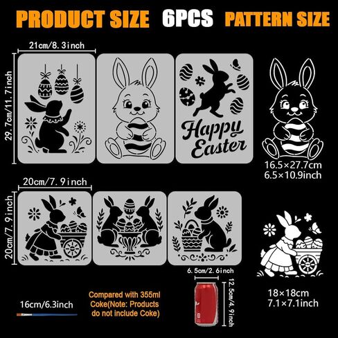 FINGERINSPIRE 6Pcs Easter Rabbit and Egg Stencils with a Brush 2Sizes Rabbit Painting Stencils PET Egg Pattern Stencil Easter Themes Template for Wood Floor Tile Wall DIY(7.9x7.9inch/11.7x8.3inch) in Saudi Arabia