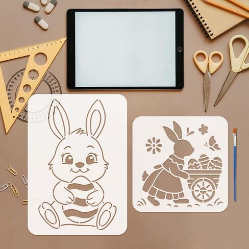 FINGERINSPIRE 6Pcs Easter Rabbit and Egg Stencils with a Brush 2Sizes Rabbit Painting Stencils PET Egg Pattern Stencil Easter Themes Template for Wood Floor Tile Wall DIY(7.9x7.9inch/11.7x8.3inch) in Saudi Arabia