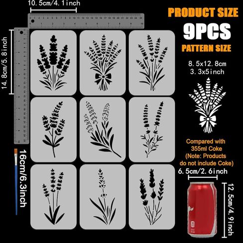 FINGERINSPIRE 9Pcs Lavender Silhouette Painting Stencil with Paintbrush 5.8x4.1inch Reusable Plastic Wall Stencils Template Beautiful Lavender Flower Pattern Stencils for DIY Craft and Home Decor in Saudi Arabia