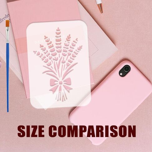 FINGERINSPIRE 9Pcs Lavender Silhouette Painting Stencil with Paintbrush 5.8x4.1inch Reusable Plastic Wall Stencils Template Beautiful Lavender Flower Pattern Stencils for DIY Craft and Home Decor in Saudi Arabia
