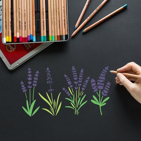 FINGERINSPIRE 9Pcs Lavender Silhouette Painting Stencil with Paintbrush 5.8x4.1inch Reusable Plastic Wall Stencils Template Beautiful Lavender Flower Pattern Stencils for DIY Craft and Home Decor in Saudi Arabia