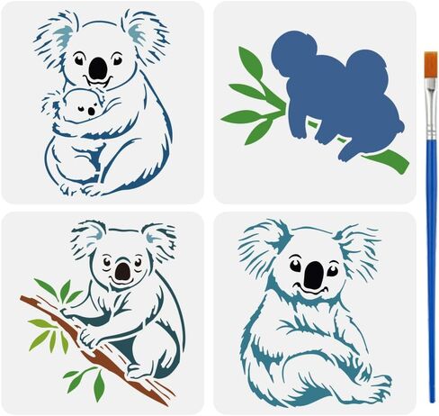 FINGERINSPIRE 4 أنماط استنسل نمط رأس الأسد مع فرشاة 5.9 × 5.9 بوصة استنسل رسم وجه أسد مختلف، قالب رسم أسد ذكر، موضوعات حيوانات الحيوانات الأليفة، قالب أسد يزأر لأرضية الجدار الخشبي in Kuwait