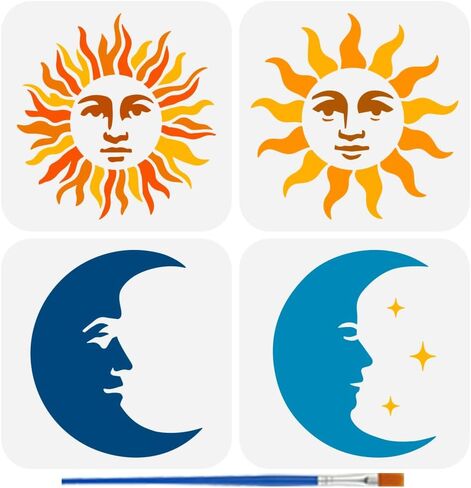 FINGERINSPIRE 4 أنماط استنسل نمط رأس الأسد مع فرشاة 5.9 × 5.9 بوصة استنسل رسم وجه أسد مختلف، قالب رسم أسد ذكر، موضوعات حيوانات الحيوانات الأليفة، قالب أسد يزأر لأرضية الجدار الخشبي in Kuwait