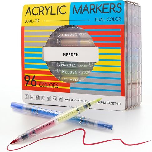 MEEDEN Acrylic Paint Markers Dual Tip: 120 Colors/60 Pcs Brush Tip Acrylic Marker with Automatic Ink Control for Art Supplies - Quick Dry Paint Pens for Rock, Wood, Canvas, Fabric, Glass, Metal in Saudi Arabia