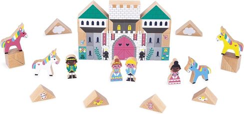Janod - Set of 35 Solid Wooden Cubes - Enchanted Kingdom Theme - Ideal Car Mat Complement - Construction Toy - Develops Imagination - from 2 Years Old - J05927 in Saudi Arabia