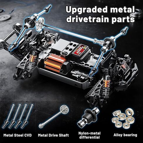 سيارات RC 1:14 شاحنة RC للطرق الوعرة، سيارة تحكم عن بعد سريعة الدفع الرباعي 40 كم/ساعة، شاحنة كبيرة مقاومة للماء 4X4 مع بطاريات 2×1300 مللي أمبير في الساعة، صدمات معدنية، 6 مصابيح أمامية LED، مركبة RTR RC in Kuwait