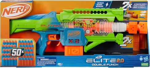 Nerf Elite 2.0 Double Punch Motorized Blaster, 50 Darts, 2x 10-Dart Clips, Ages 8+ in Saudi Arabia