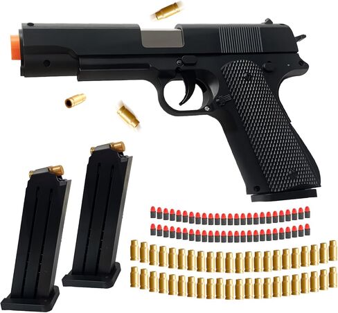 Kids Safe Foam Blaster Pistol - Shell Ejecting Toy Gun with 50 Soft Bullets & 40 Reusable Shells - Shoots 32 Feet - Easy Load Design for Ages 6+ - Outdoor Backyard Adventure Gift for Boys Girls in Saudi Arabia