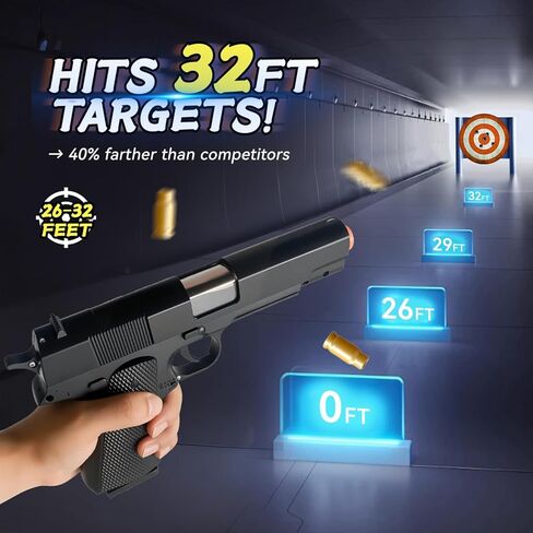 Kids Safe Foam Blaster Pistol - Shell Ejecting Toy Gun with 50 Soft Bullets & 40 Reusable Shells - Shoots 32 Feet - Easy Load Design for Ages 6+ - Outdoor Backyard Adventure Gift for Boys Girls in Saudi Arabia