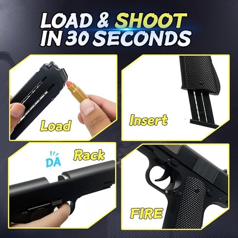 Kids Safe Foam Blaster Pistol - Shell Ejecting Toy Gun with 50 Soft Bullets & 40 Reusable Shells - Shoots 32 Feet - Easy Load Design for Ages 6+ - Outdoor Backyard Adventure Gift for Boys Girls in Saudi Arabia