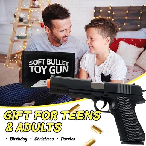 Kids Safe Foam Blaster Pistol - Shell Ejecting Toy Gun with 50 Soft Bullets & 40 Reusable Shells - Shoots 32 Feet - Easy Load Design for Ages 6+ - Outdoor Backyard Adventure Gift for Boys Girls in Saudi Arabia