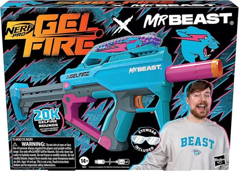 مسدس NERF Pro Gelfire X MrBeast Full Auto Blaster و20,000 طلقة جل فاير، 300 قادوس دائري، بطارية قابلة لإعادة الشحن، نظارات، للأعمار من 14 عامًا فما فوق in Saudi Arabia