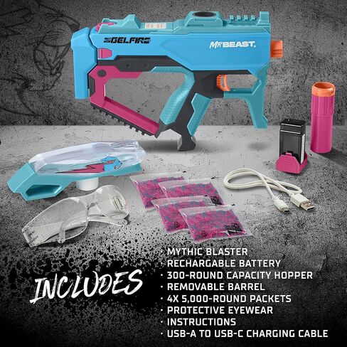مسدس NERF Pro Gelfire X MrBeast Full Auto Blaster و20,000 طلقة جل فاير، 300 قادوس دائري، بطارية قابلة لإعادة الشحن، نظارات، للأعمار من 14 عامًا فما فوق in Saudi Arabia