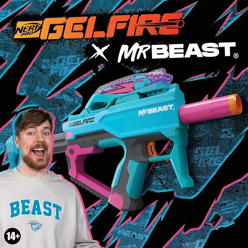 مسدس NERF Pro Gelfire X MrBeast Full Auto Blaster و20,000 طلقة جل فاير، 300 قادوس دائري، بطارية قابلة لإعادة الشحن، نظارات، للأعمار من 14 عامًا فما فوق in Saudi Arabia