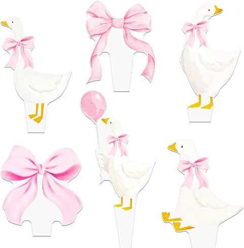 سخيفة أوزة كب كيك القبعات العالية الوردي القوس سخيفة أوزة عيد ميلاد حزب الديكور 48PCS أوزة كعكة القبعات العالية استحمام الطفل ديكور حيوانات المزرعة كب كيك يختار للفتيات حزب صالح اللوازم in Saudi Arabia