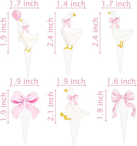 سخيفة أوزة كب كيك القبعات العالية الوردي القوس سخيفة أوزة عيد ميلاد حزب الديكور 48PCS أوزة كعكة القبعات العالية استحمام الطفل ديكور حيوانات المزرعة كب كيك يختار للفتيات حزب صالح اللوازم in Saudi Arabia