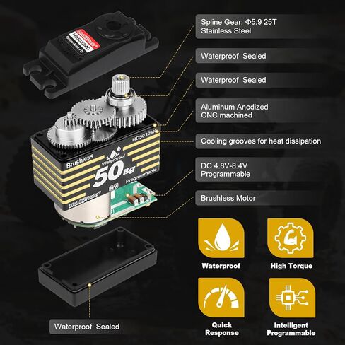 HobbyPark 50 كجم مؤازرة مقاومة للماء وعزم دوران عالٍ RC محرك مؤازر بدون فرشاة سرعة قياسية بحجم قياسي HV تروس من الفولاذ المقاوم للصدأ لـ 1/8 1/10 RC الزاحف سيارة شاحنة عربات التي تجرها الدواب زاوية التحكم 180 درجة قابلة للبرمجة in Kuwait