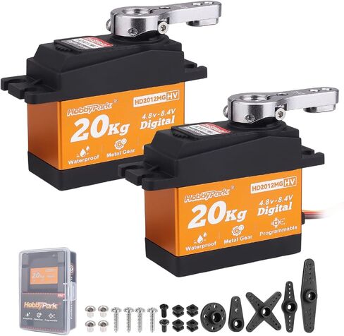 HobbyPark Pack of 2 20KG Servo Waterproof RC Steering Servo All Metal Gears Standard Digital Servos for 1/10 1/12 RC Cars Crawlers Trucks Robot DIY Control Angle 180°, 0.09sec 5.0v-8.4v HV in Saudi Arabia
