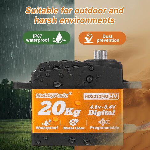 HobbyPark Pack of 2 20KG Servo Waterproof RC Steering Servo All Metal Gears Standard Digital Servos for 1/10 1/12 RC Cars Crawlers Trucks Robot DIY Control Angle 180°, 0.09sec 5.0v-8.4v HV in Saudi Arabia