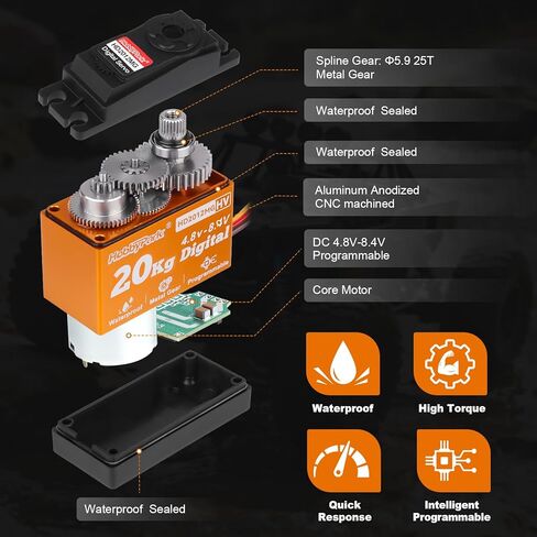 HobbyPark Pack of 2 20KG Servo Waterproof RC Steering Servo All Metal Gears Standard Digital Servos for 1/10 1/12 RC Cars Crawlers Trucks Robot DIY Control Angle 180°, 0.09sec 5.0v-8.4v HV in Saudi Arabia