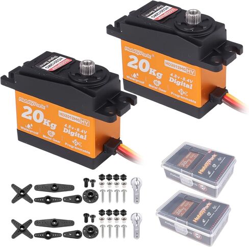 HobbyPark Pack of 2 20KG Servo Waterproof RC Steering Servo All Metal Gears Standard Digital Servos for 1/10 1/12 RC Cars Crawlers Trucks Robot DIY Control Angle 180°, 0.09sec 5.0v-8.4v HV in Saudi Arabia