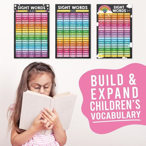9 Sight Words Posters for Classroom Word Wall – 100 Sight Words Chart for Elementary, Word Family, Parts of Speech, Punctuations, and Writing Process Posters, Chalkboard Classroom Decor in Saudi Arabia