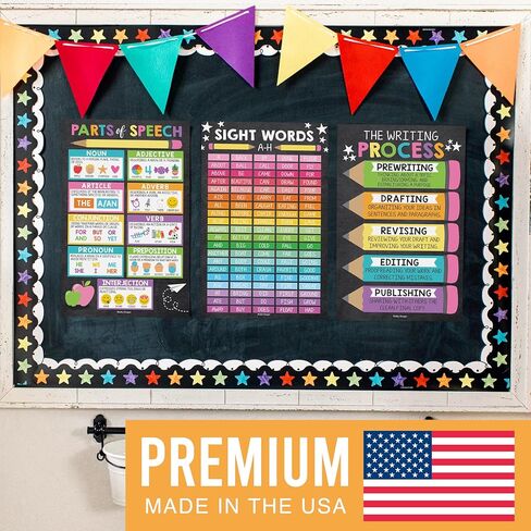 9 Sight Words Posters for Classroom Word Wall – 100 Sight Words Chart for Elementary, Word Family, Parts of Speech, Punctuations, and Writing Process Posters, Chalkboard Classroom Decor in Saudi Arabia