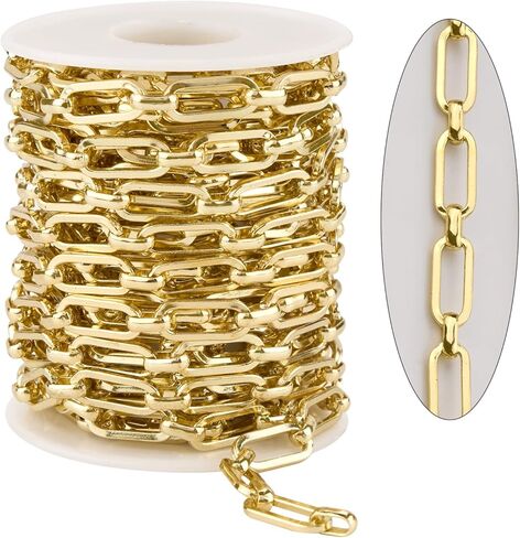 KYUNHOO 5 Meters Light Gold Jewelry Chains Bulk 12MM Long Paperclip Chain Roll Strong Iron Links for DIY Jewelry Making Supplies in Saudi Arabia