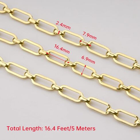 KYUNHOO 5 Meters Light Gold Jewelry Chains Bulk 12MM Long Paperclip Chain Roll Strong Iron Links for DIY Jewelry Making Supplies in Saudi Arabia
