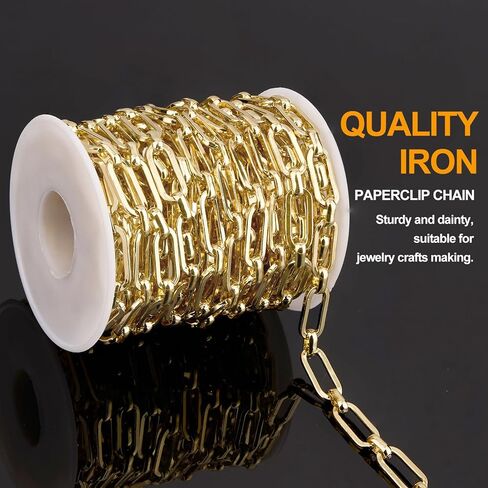 KYUNHOO 5 Meters Light Gold Jewelry Chains Bulk 12MM Long Paperclip Chain Roll Strong Iron Links for DIY Jewelry Making Supplies in Saudi Arabia