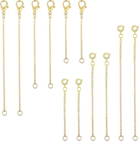 12 Pcs Gold Plated Necklace Extenders for Necklaces Ankle Bracelets Extenders Removable Chain with Lobster Clasp and O-Clasp Delicate Extender Chain Set for Women Jewelry Making in Saudi Arabia